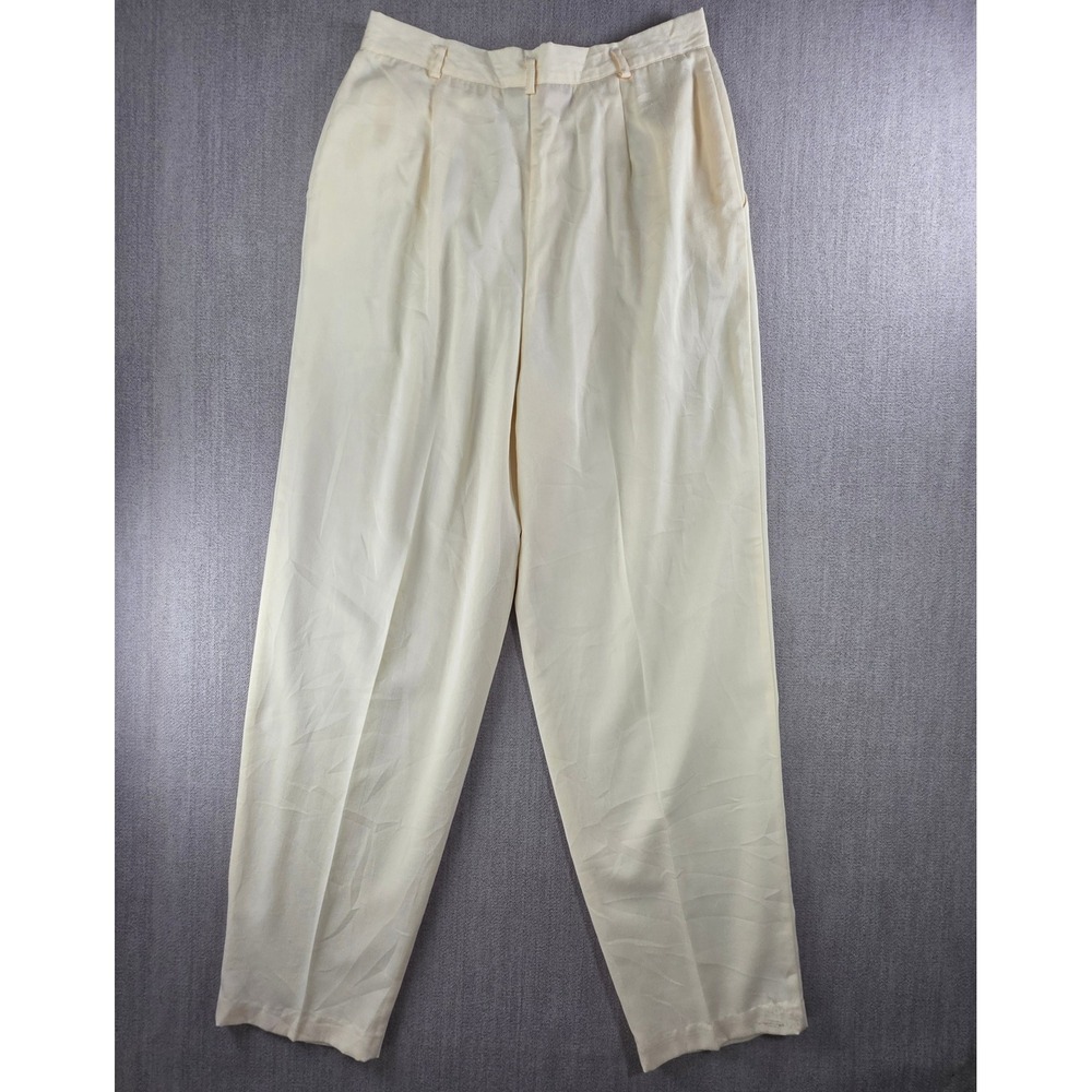 Worthington Pleated Trousers Women 16 Tall Cream Vintage High Waist Tapered Leg - Picture 2 of 16